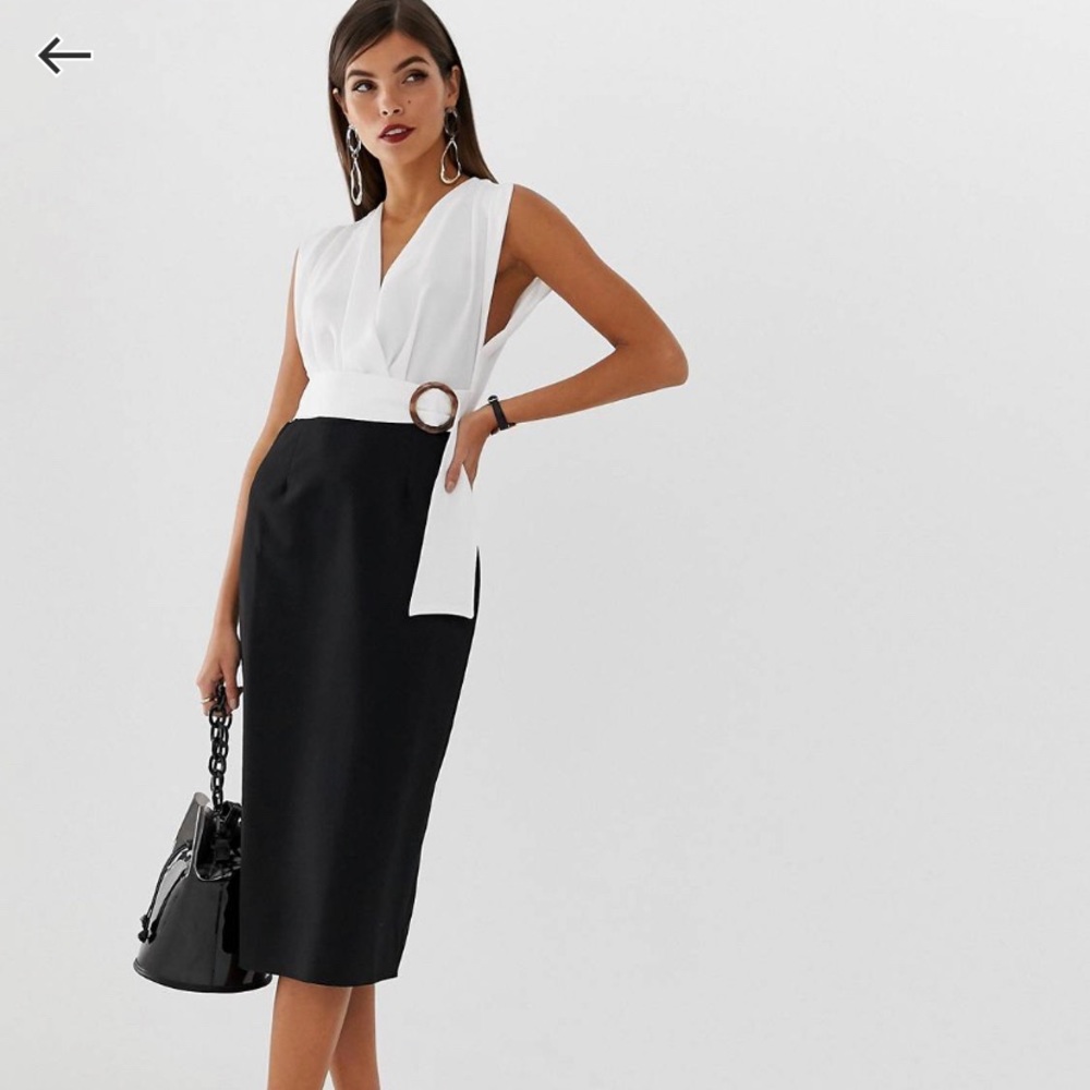 *NWT* ASOS DESIGN Mono wrap midi dress with tortoiseshell buckle